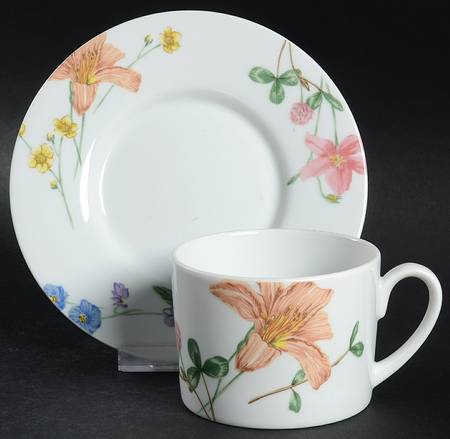 Floral Splendor Flat Cup & Saucer Set