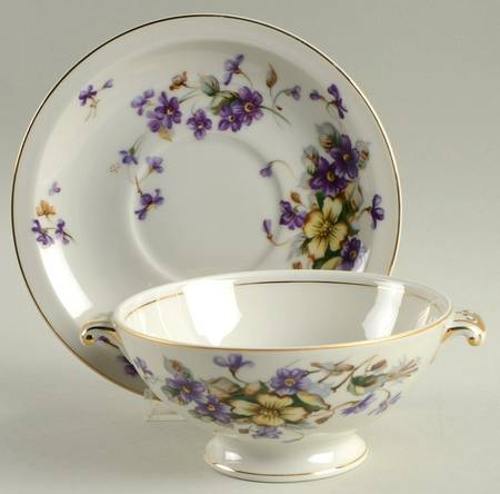 Adele (Orleans Shape, Narrow Rim) Footed Cream Soup Bowl & Saucer Set