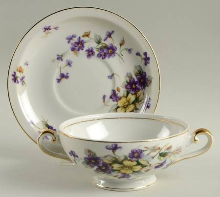 Adele (Orleans Shape, Narrow Rim) Footed Cream Soup Bowl & Saucer Set