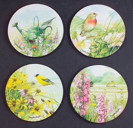 Wildflower Meadow 4-Piece Cork Back Round Coaster Set