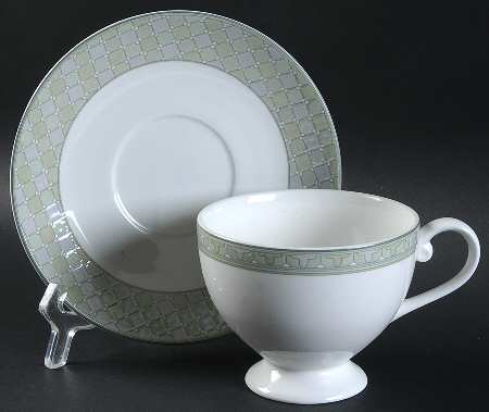 Green Silk Footed Cup & Saucer Set