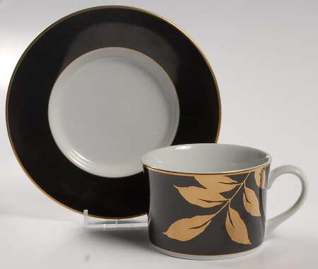 Gold Leaf Black Footed Cup & Saucer Set