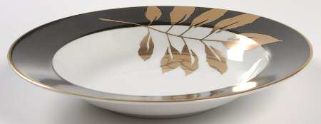 Gold Leaf Black Rim Soup Bowl