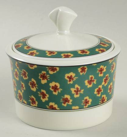 Fleurette Green Sugar Bowl & Lid by Mikasa
