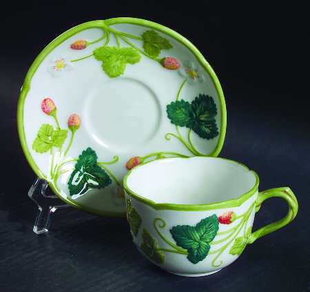 Victoria Strawberry Handpainted Flat Cup & Saucer Set