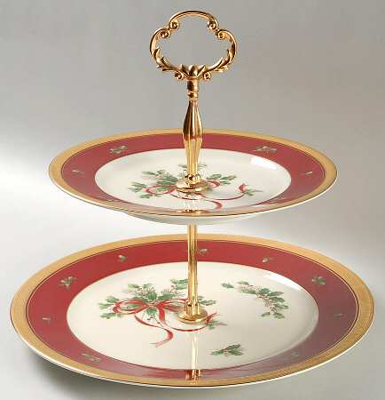 Palatial Holly Gold 2 Tiered Serving Tray (Dinner & Salad Plate)