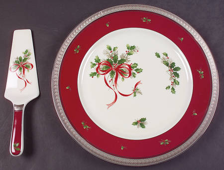 Palatial Holly Platinum Cake Plate & Solid Ceramic Server Set (No Box)