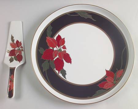 Christmas Eve Cake Plate & Solid Ceramic Server Set (No Box)