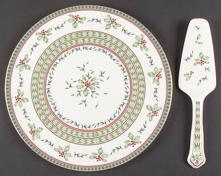 Holiday Celebration Cake Plate & Solid Ceramic Server Set (No Box)