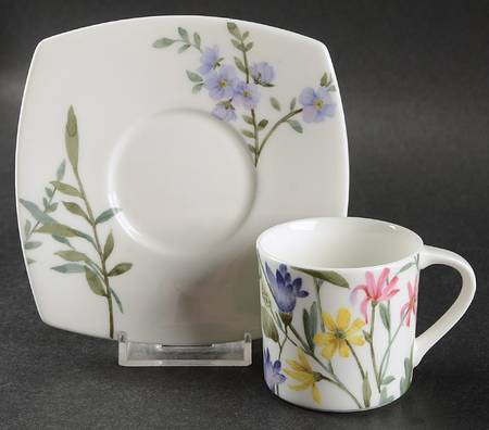 Parisian Bloom White Flat Demitasse Cup & Saucer Set