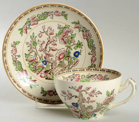 Indian Tree (Yellow Verge) Flat Cup & Saucer Set by Alfred Meakin