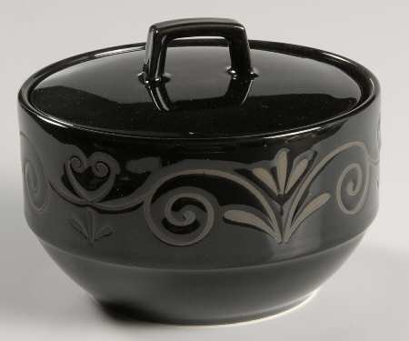 Tuscan Scroll Black Sugar Bowl & Lid