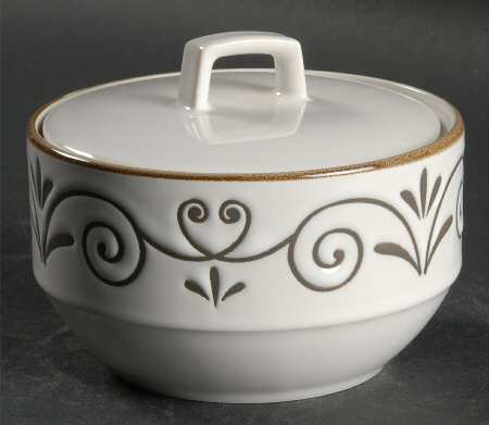 Tuscan Scroll White Sugar Bowl & Lid