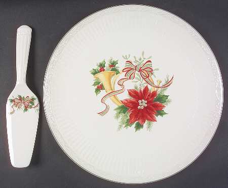 Italian Holiday Cake Plate & Solid Ceramic Server Set (No Box)
