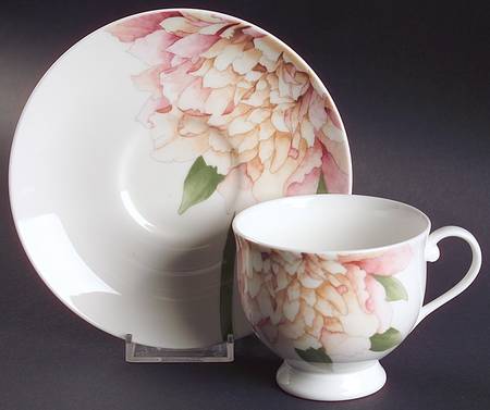Peony (AK049, Elite Bone) Footed Cup & Saucer Set