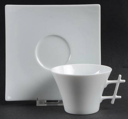 Oxygene White Flat Cup & Saucer Set