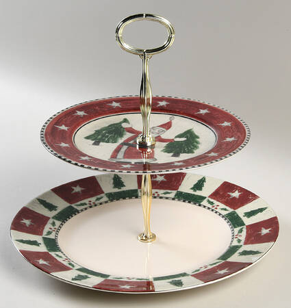 Folk Art Santa 6 5/8"-10"  2 Tiered Serving Tray (Dp, Sp) HC