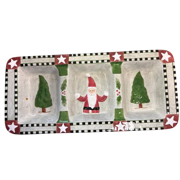 Folk Art Santa 3-Part Relish