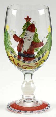 Folk Art Santa Glassware Goblet