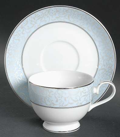 Parchment Blue Footed Cup & Saucer Set by Mikasa