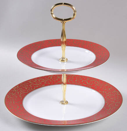 Parchment Red 6 5/8"-10"  2 Tiered Serving Tray (Dp, Sp) HC