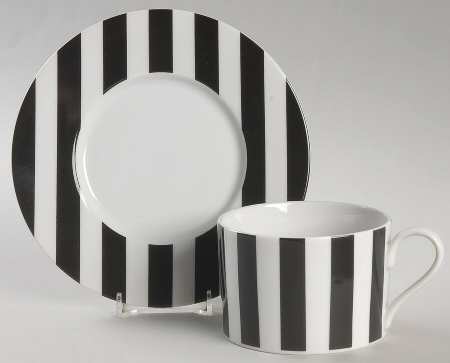 Awnings Stripe Black Flat Cup & Saucer Set