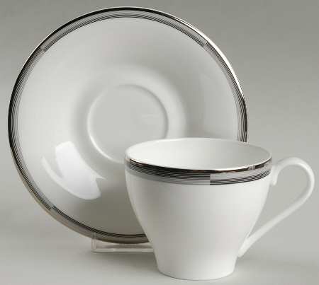 Connections Black and Platinum Flat Cup & Saucer Set by Mikasa
