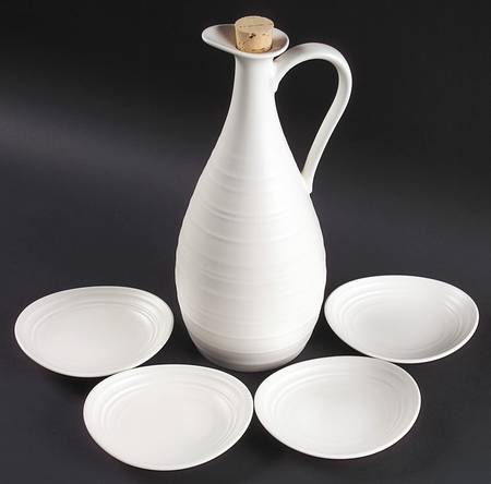 Swirl White Oil Jar/Cruet with 4 Dipping Bowls