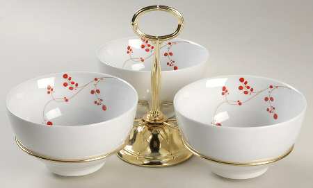 Red Berries 7" x 12" 3-Part Relish & Metal Stand (CERC) HC