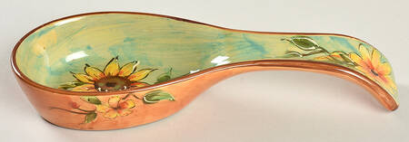 Terra Cotta Sunflower Spoon Rest/Holder (Holds 1 Spoon)
