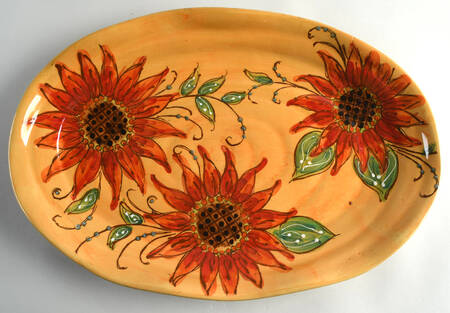 Golden Sunflower 17" Oval Serving Platter