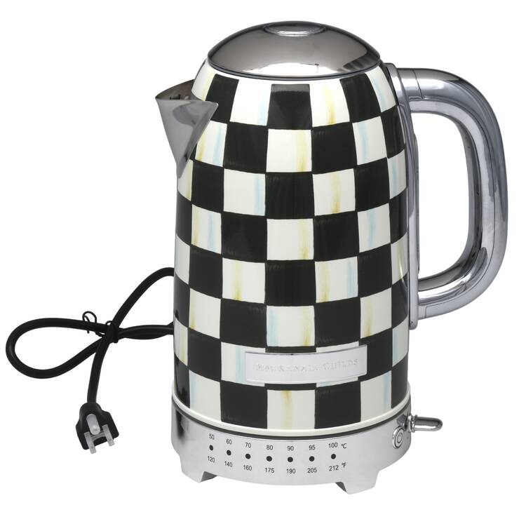 Courtly Check (Enamelware) Electric Kettle with Hinged Lid & Base