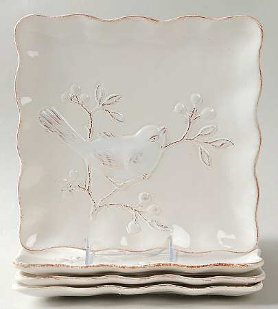 Cera Blanca Bird Square Dinner Plate - Set of 4