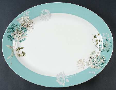 Silk Floral Teal 16" Oval Serving Platter