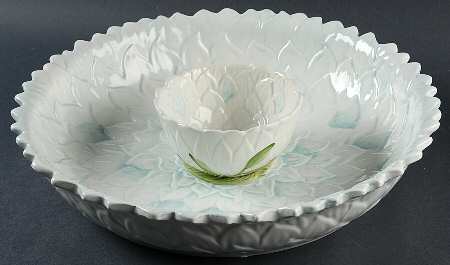 Silk Floral Teal (2 Piece) Sculpted Chip and Dip Set