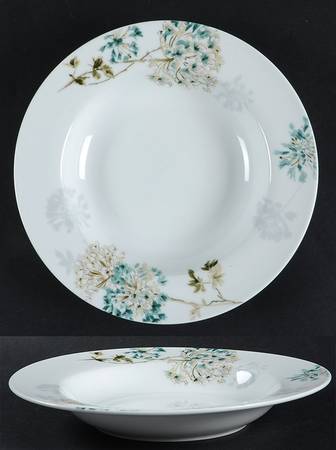 Silk Floral Teal Rim Soup Bowl