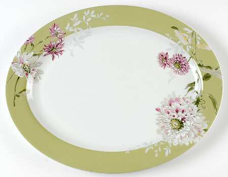 Silk Floral Pink 16" Oval Serving Platter