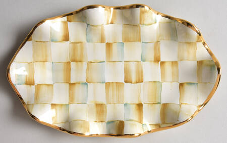 Parchment Check 9" Oval Fluted Dish