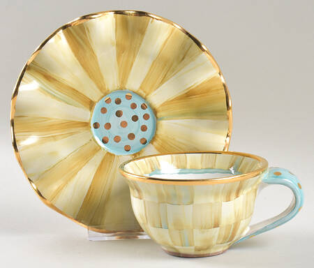 Parchment Check Flat Cup & Saucer Set