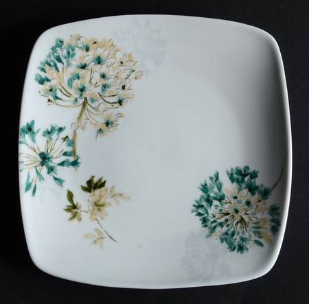 Silk Floral Square Teal Salad Plate
