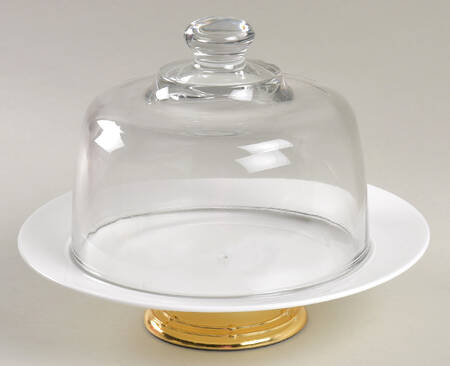 Lucerne White (Delray) 6 1/2"-7 1/2" Footed Cheese Plate w/ Glass Dome HC
