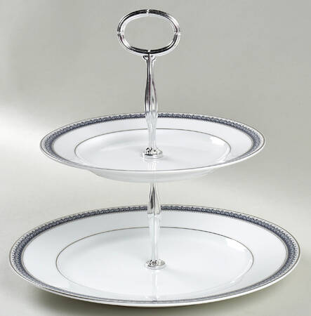 Platinum Crown Cobalt Blue 6 5/8"-10"  2 Tiered Serving Tray (Dp, Sp) HC