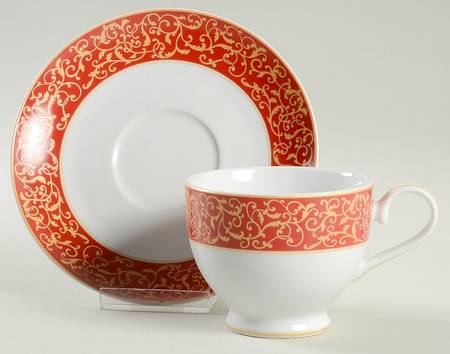 Parchment Rouge Footed Cup & Saucer Set