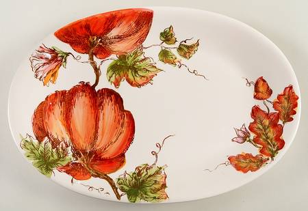 Pumpkin Sketch 14" Oval Serving Platter