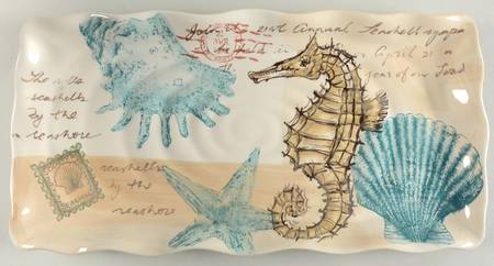 Stamp Seahorse 17" Rectangular Serving Platter by Maxcera Corp