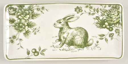 Green and White Toile 10" Rectangular Serving Platter