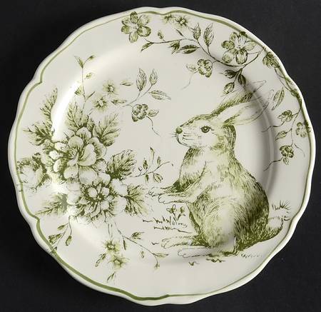 Green and White Toile Salad Plate