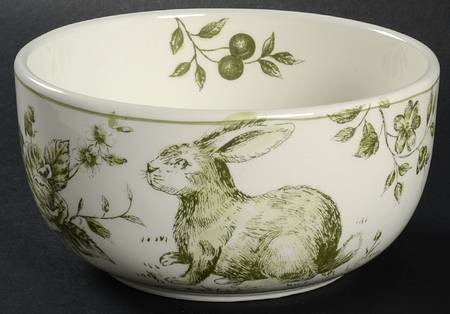 Green and White Toile Soup/Cereal Bowl