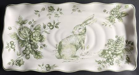 Green and White Toile 17" Rectangular Serving Platter