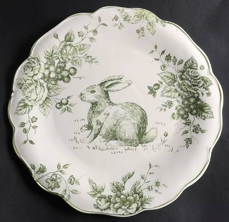 Green and White Toile 13" Chop Plate (Round Platter)